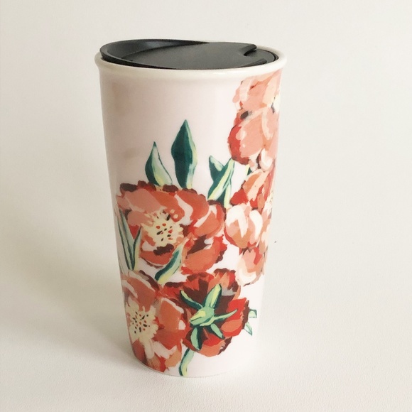 2015 Starbucks Floral Red Flowers Ceramic Travel Cup Tumbler 10oz Dot Collection - Picture 1 of 12